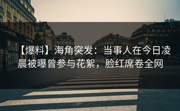 【爆料】海角突发：当事人在今日凌晨被曝曾参与花絮，脸红席卷全网