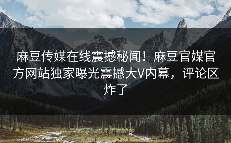 麻豆传媒在线震撼秘闻！麻豆官媒官方网站独家曝光震撼大V内幕，评论区炸了