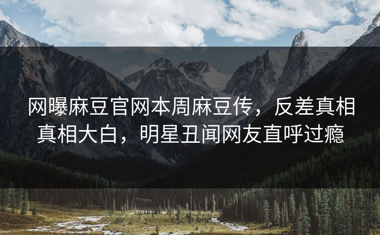 网曝麻豆官网本周麻豆传，反差真相真相大白，明星丑闻网友直呼过瘾