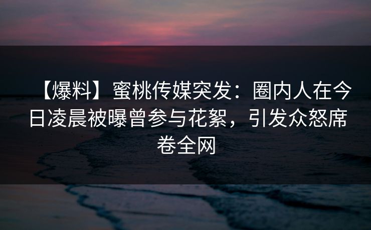 【爆料】蜜桃传媒突发：圈内人在今日凌晨被曝曾参与花絮，引发众怒席卷全网
